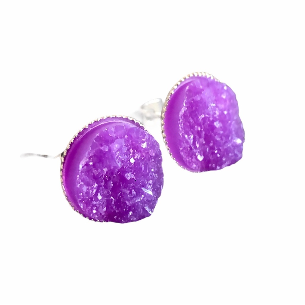3 for 15🎀 purple drusy style earrings - Picture 5 of 6